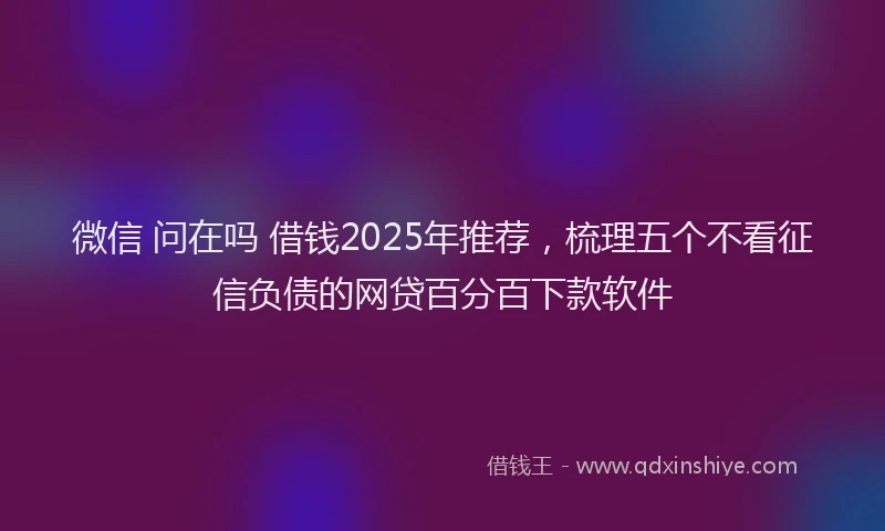 微信 问在吗 借钱2025年推荐，梳理五个不看征信负债的网贷百分百下款软件