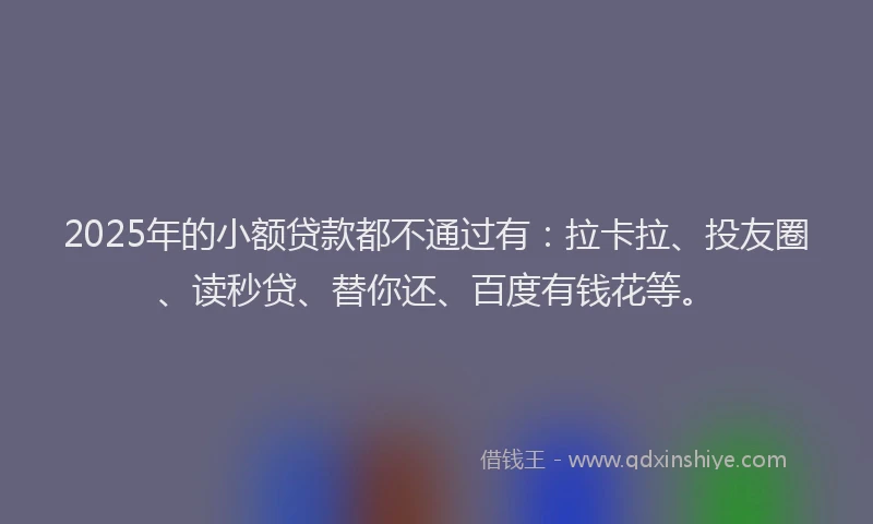 2025年的小额贷款都不通过有：拉卡拉、投友圈、读秒贷、替你还、百度有钱花等。