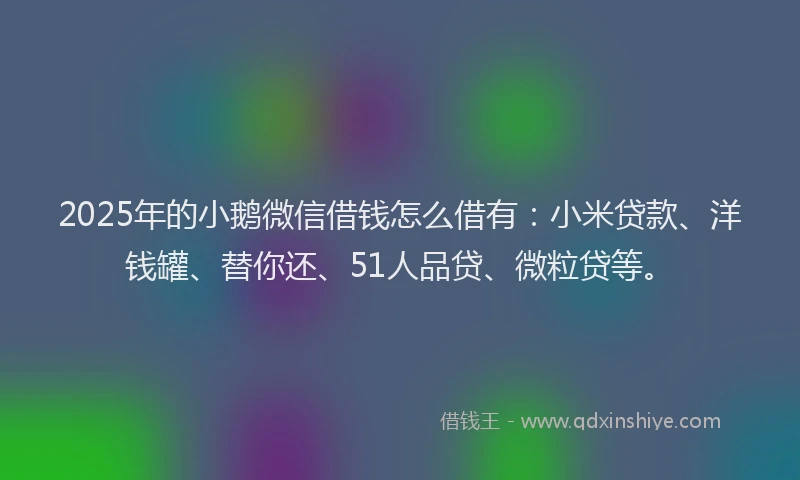 2025年的小鹅微信借钱怎么借有：小米贷款、洋钱罐、替你还、51人品贷、微粒贷等。