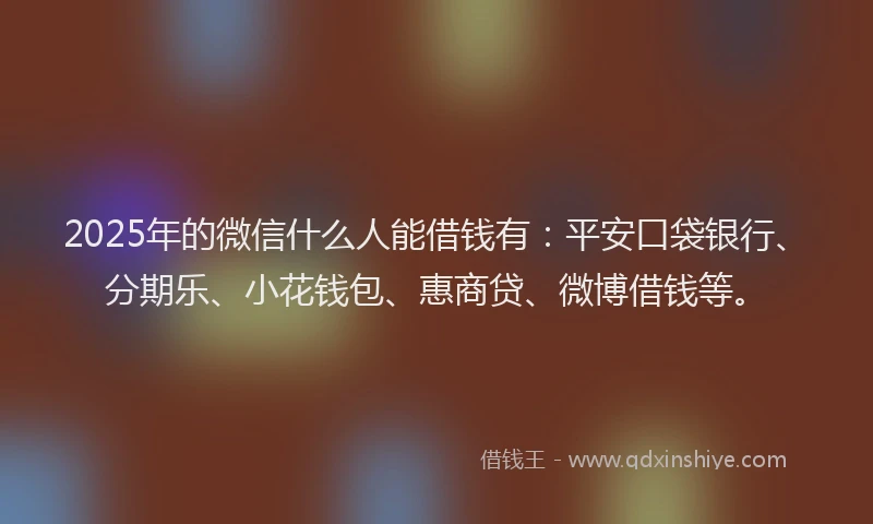 2025年的微信什么人能借钱有：平安口袋银行、分期乐、小花钱包、惠商贷、微博借钱等。