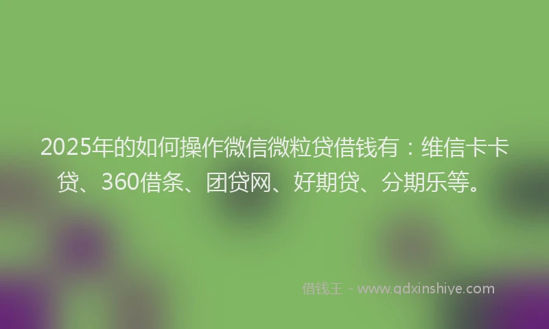 2025年的如何操作微信微粒贷借钱有：维信卡卡贷、360借条、团贷网、好期贷、分期乐等。