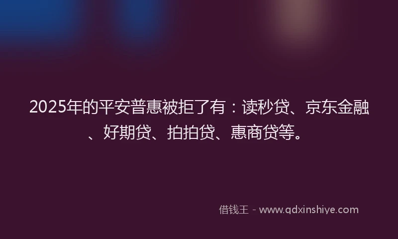 2025年的平安普惠被拒了有：读秒贷、京东金融、好期贷、拍拍贷、惠商贷等。