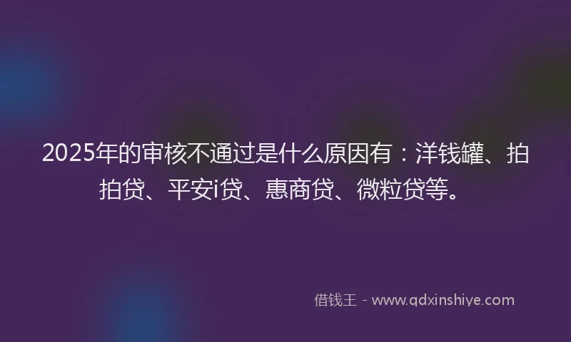 2025年的审核不通过是什么原因有：洋钱罐、拍拍贷、平安i贷、惠商贷、微粒贷等。