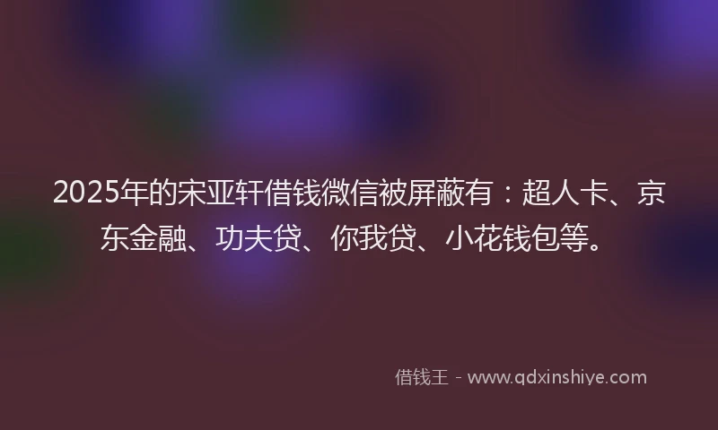 2025年的宋亚轩借钱微信被屏蔽有：超人卡、京东金融、功夫贷、你我贷、小花钱包等。