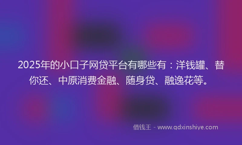 2025年的小口子网贷平台有哪些有：洋钱罐、替你还、中原消费金融、随身贷、融逸花等。