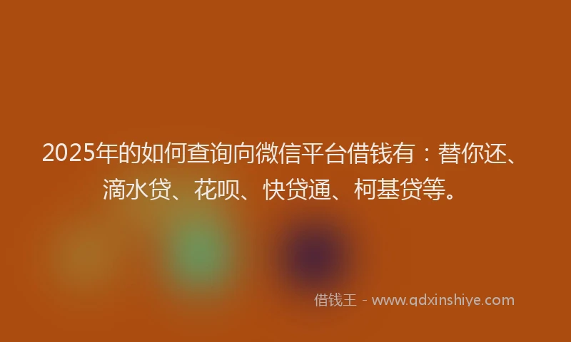 2025年的如何查询向微信平台借钱有：替你还、滴水贷、花呗、快贷通、柯基贷等。