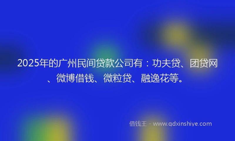 2025年的广州民间贷款公司有：功夫贷、团贷网、微博借钱、微粒贷、融逸花等。