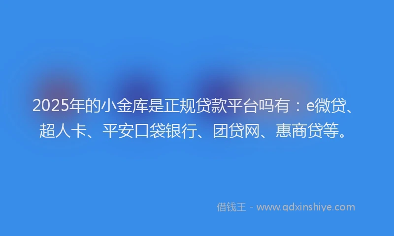 2025年的小金库是正规贷款平台吗有：e微贷、超人卡、平安口袋银行、团贷网、惠商贷等。
