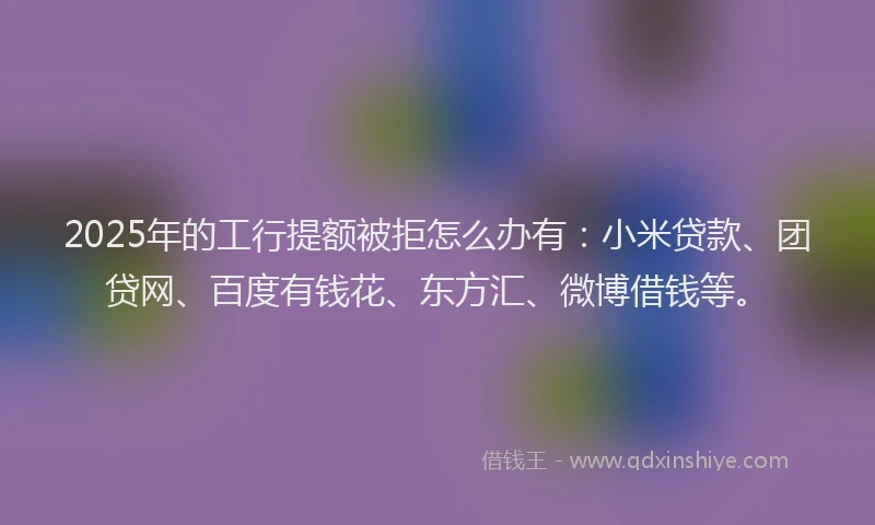 2025年的工行提额被拒怎么办有：小米贷款、团贷网、百度有钱花、东方汇、微博借钱等。