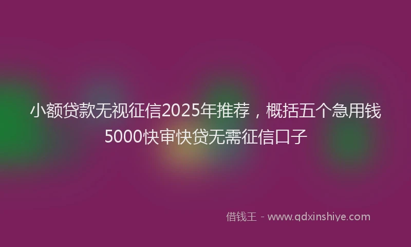 小额贷款无视征信2025年推荐，概括五个急用钱5000快审快贷无需征信口子