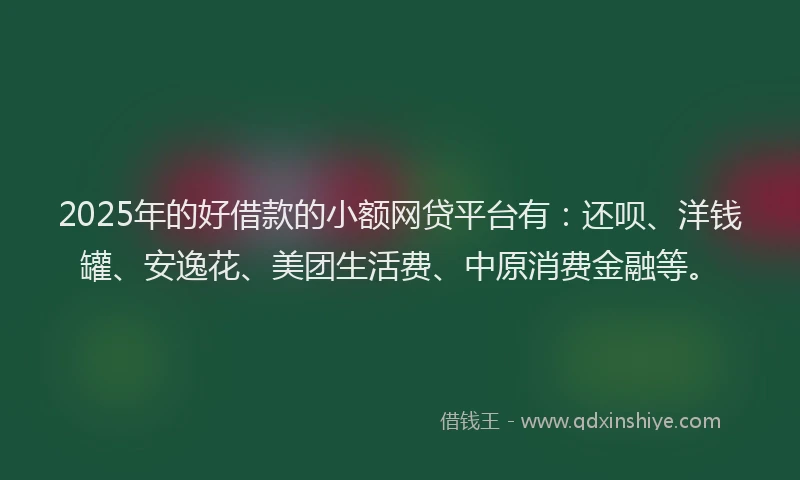 2025年的好借款的小额网贷平台有：还呗、洋钱罐、安逸花、美团生活费、中原消费金融等。