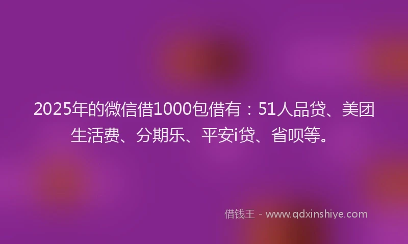 2025年的微信借1000包借有：51人品贷、美团生活费、分期乐、平安i贷、省呗等。
