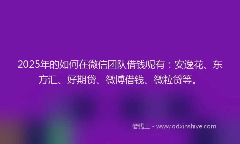 2025年的如何在微信团队借钱呢有：安逸花、东方汇、好期贷、微博借钱、微粒贷等。
