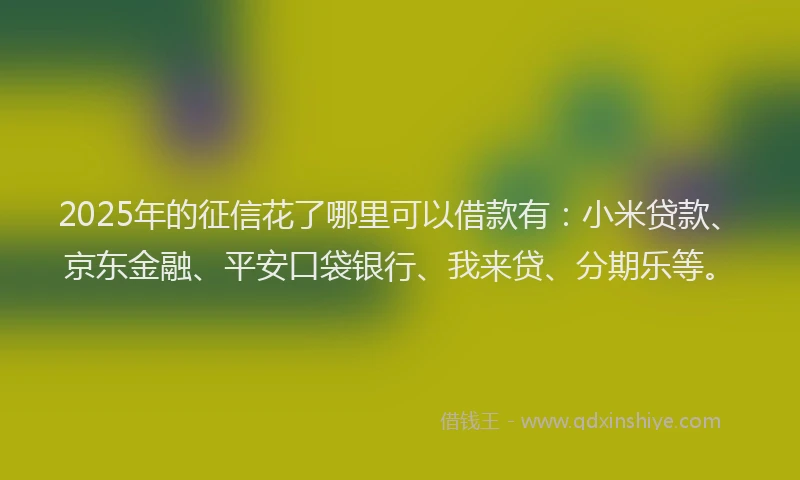 2025年的征信花了哪里可以借款有：小米贷款、京东金融、平安口袋银行、我来贷、分期乐等。
