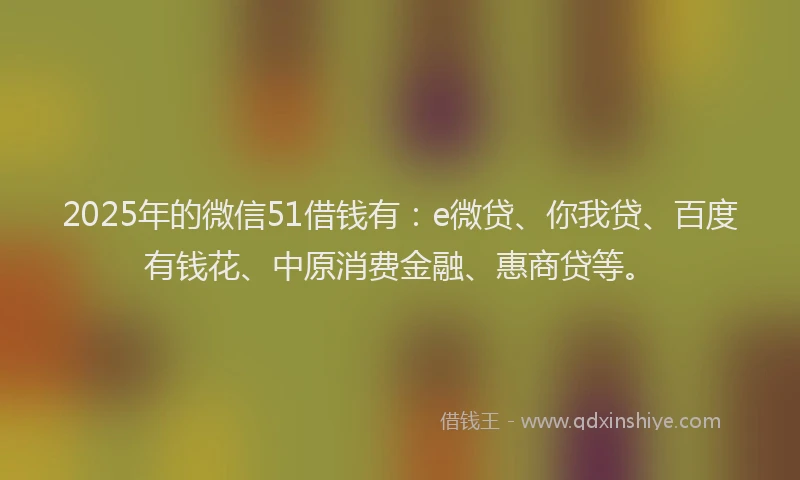 2025年的微信51借钱有：e微贷、你我贷、百度有钱花、中原消费金融、惠商贷等。