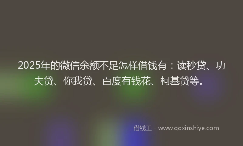 2025年的微信余额不足怎样借钱有：读秒贷、功夫贷、你我贷、百度有钱花、柯基贷等。