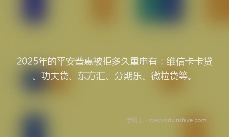 2025年的平安普惠被拒多久重申有：维信卡卡贷、功夫贷、东方汇、分期乐、微粒贷等。
