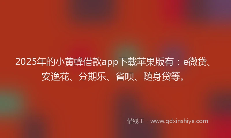 2025年的小黄蜂借款app下载苹果版有：e微贷、安逸花、分期乐、省呗、随身贷等。