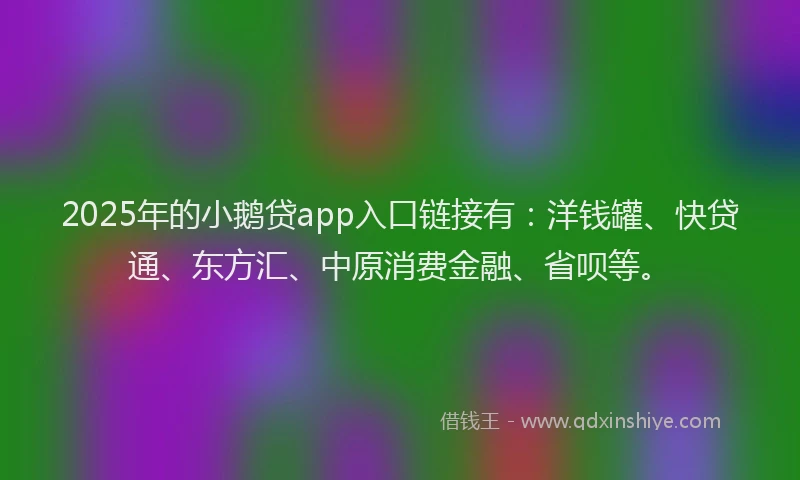2025年的小鹅贷app入口链接有：洋钱罐、快贷通、东方汇、中原消费金融、省呗等。