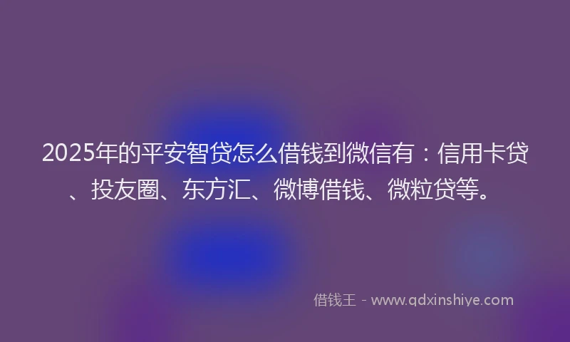 2025年的平安智贷怎么借钱到微信有：信用卡贷、投友圈、东方汇、微博借钱、微粒贷等。