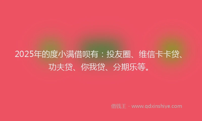 2025年的度小满借呗有：投友圈、维信卡卡贷、功夫贷、你我贷、分期乐等。