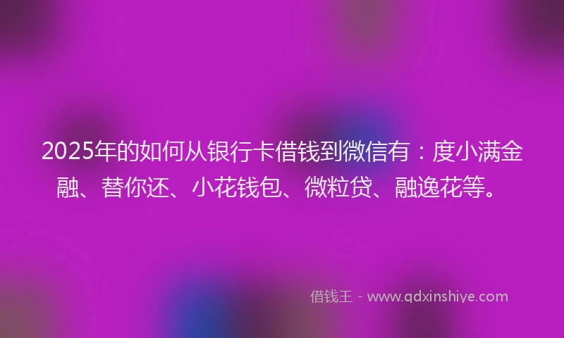 2025年的如何从银行卡借钱到微信有：度小满金融、替你还、小花钱包、微粒贷、融逸花等。