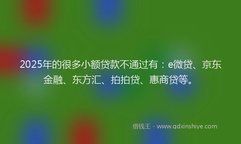 2025年的很多小额贷款不通过有：e微贷、京东金融、东方汇、拍拍贷、惠商贷等。