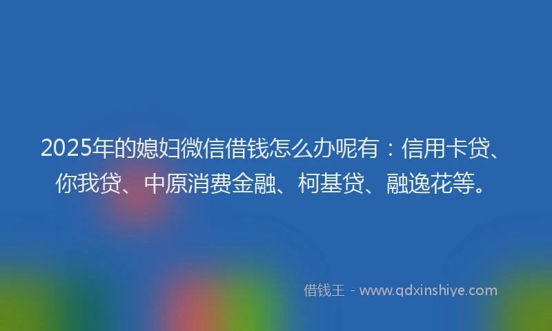 2025年的媳妇微信借钱怎么办呢有：信用卡贷、你我贷、中原消费金融、柯基贷、融逸花等。