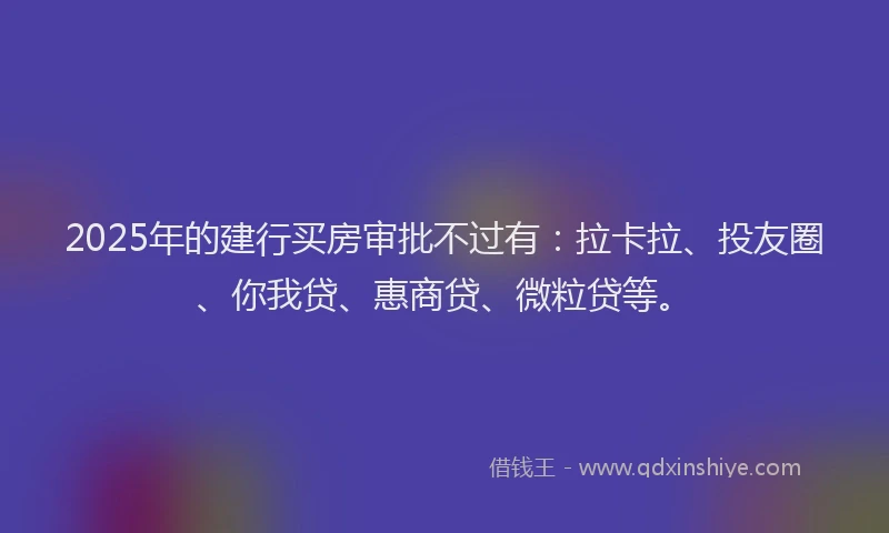 2025年的建行买房审批不过有：拉卡拉、投友圈、你我贷、惠商贷、微粒贷等。