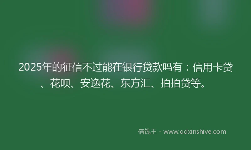 2025年的征信不过能在银行贷款吗有：信用卡贷、花呗、安逸花、东方汇、拍拍贷等。