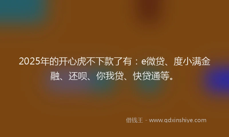 2025年的开心虎不下款了有：e微贷、度小满金融、还呗、你我贷、快贷通等。