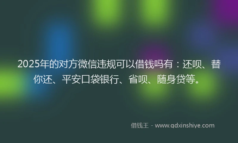 2025年的对方微信违规可以借钱吗有：还呗、替你还、平安口袋银行、省呗、随身贷等。