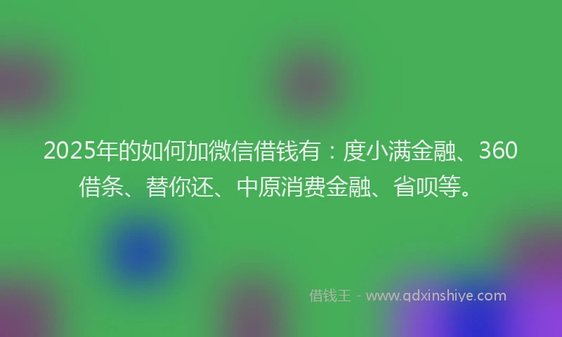 2025年的如何加微信借钱有：度小满金融、360借条、替你还、中原消费金融、省呗等。