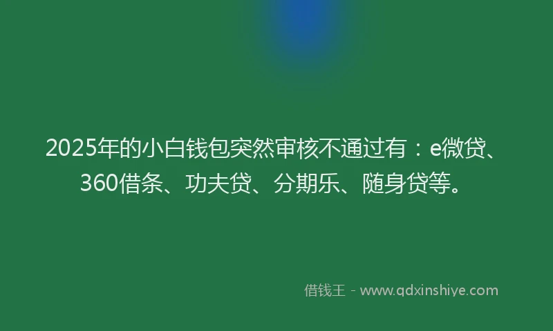 2025年的小白钱包突然审核不通过有：e微贷、360借条、功夫贷、分期乐、随身贷等。