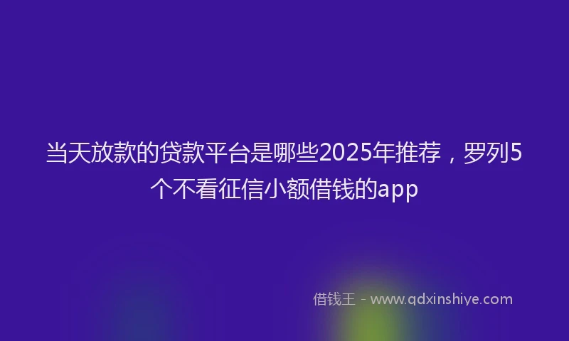 当天放款的贷款平台是哪些2025年推荐，罗列5个不看征信小额借钱的app