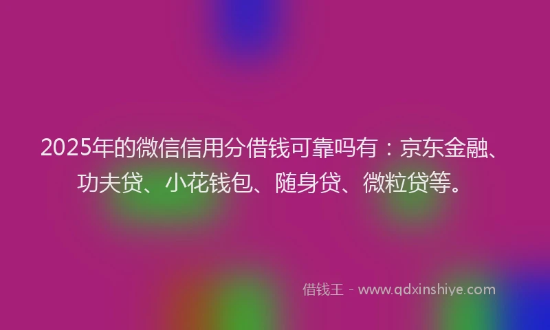 2025年的微信信用分借钱可靠吗有：京东金融、功夫贷、小花钱包、随身贷、微粒贷等。