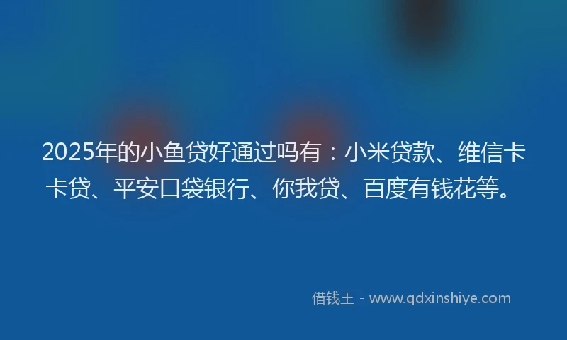 2025年的小鱼贷好通过吗有：小米贷款、维信卡卡贷、平安口袋银行、你我贷、百度有钱花等。