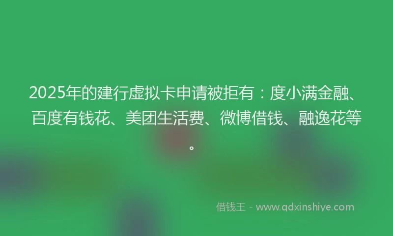 2025年的建行虚拟卡申请被拒有：度小满金融、百度有钱花、美团生活费、微博借钱、融逸花等。