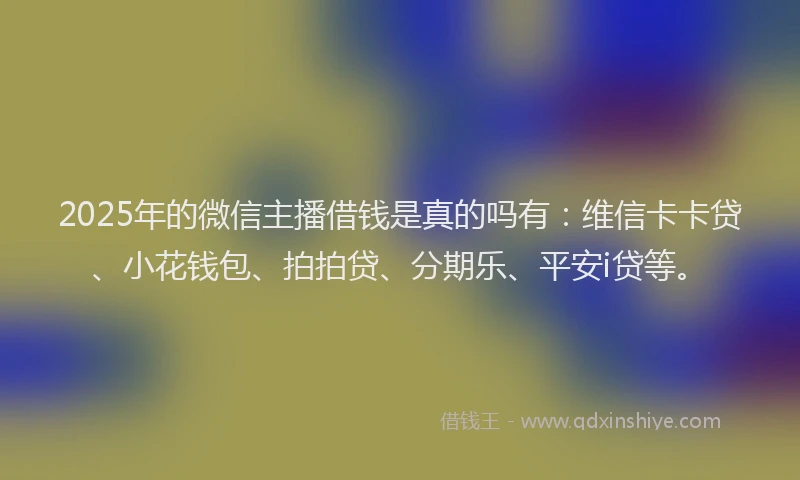 2025年的微信主播借钱是真的吗有：维信卡卡贷、小花钱包、拍拍贷、分期乐、平安i贷等。