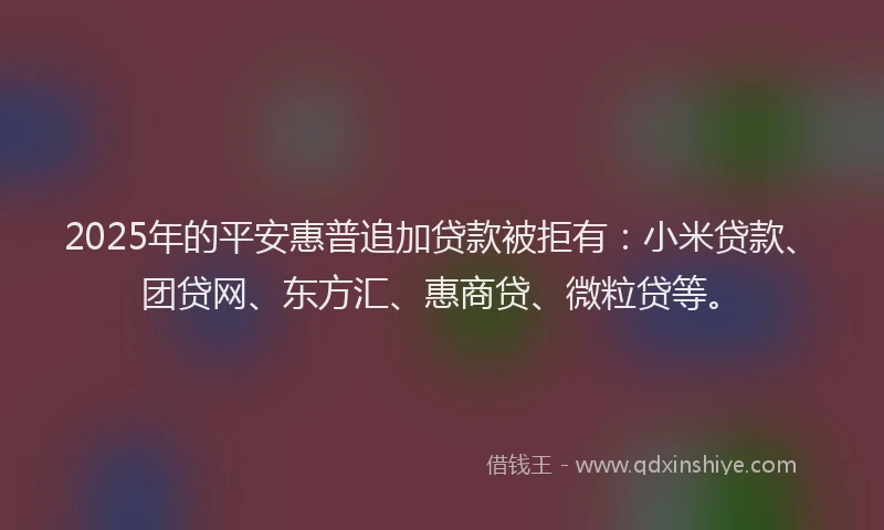 2025年的平安惠普追加贷款被拒有：小米贷款、团贷网、东方汇、惠商贷、微粒贷等。