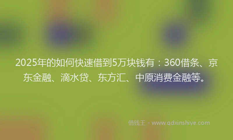 2025年的如何快速借到5万块钱有：360借条、京东金融、滴水贷、东方汇、中原消费金融等。