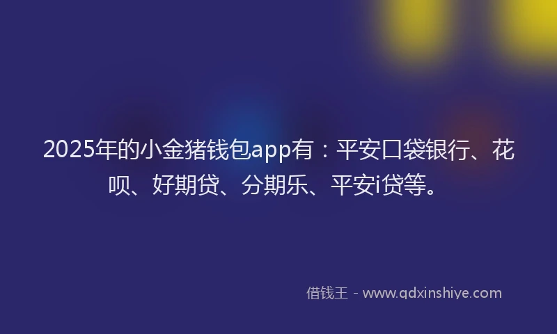 2025年的小金猪钱包app有：平安口袋银行、花呗、好期贷、分期乐、平安i贷等。