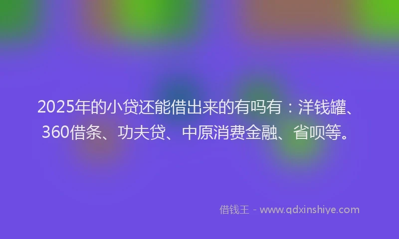 2025年的小贷还能借出来的有吗有：洋钱罐、360借条、功夫贷、中原消费金融、省呗等。