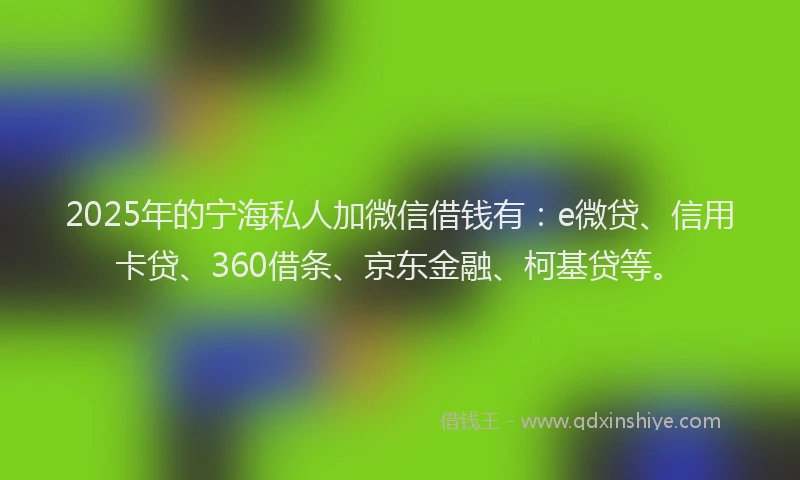 2025年的宁海私人加微信借钱有：e微贷、信用卡贷、360借条、京东金融、柯基贷等。