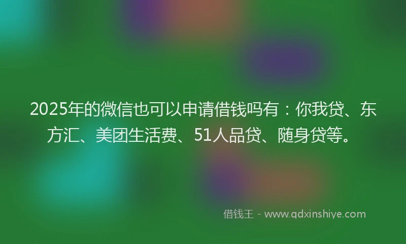 2025年的微信也可以申请借钱吗有：你我贷、东方汇、美团生活费、51人品贷、随身贷等。