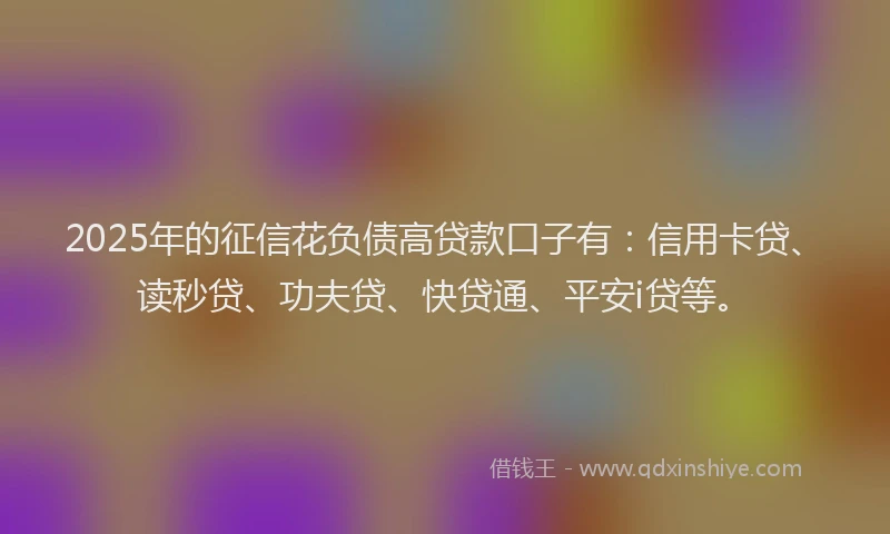 2025年的征信花负债高贷款口子有：信用卡贷、读秒贷、功夫贷、快贷通、平安i贷等。