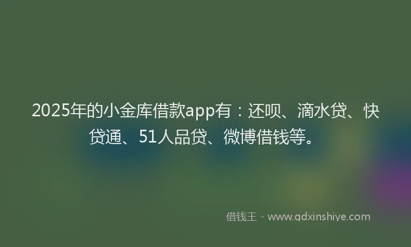2025年的小金库借款app有：还呗、滴水贷、快贷通、51人品贷、微博借钱等。