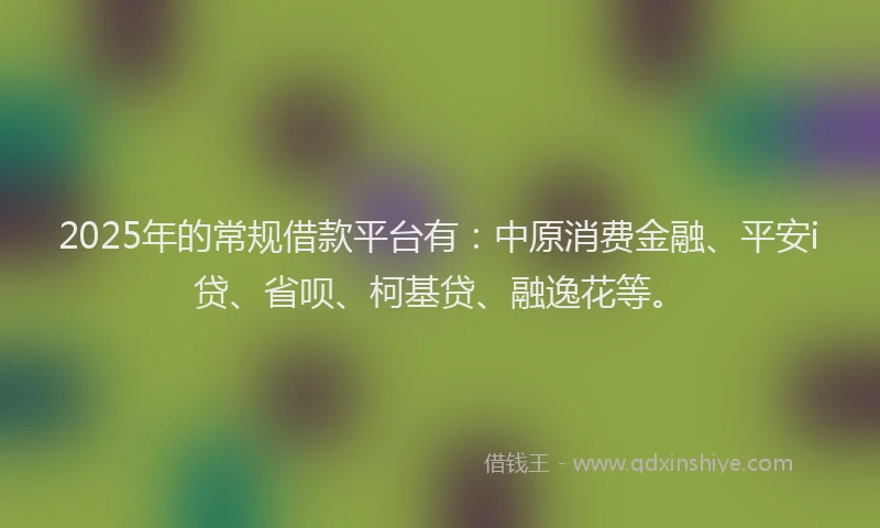 2025年的常规借款平台有：中原消费金融、平安i贷、省呗、柯基贷、融逸花等。