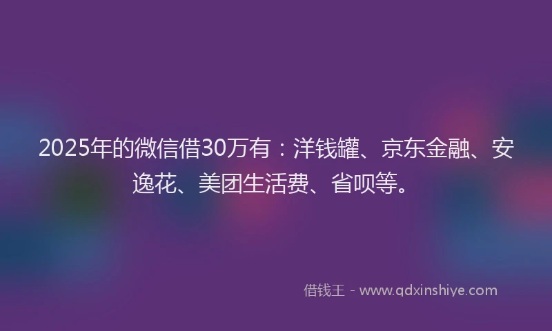 2025年的微信借30万有：洋钱罐、京东金融、安逸花、美团生活费、省呗等。
