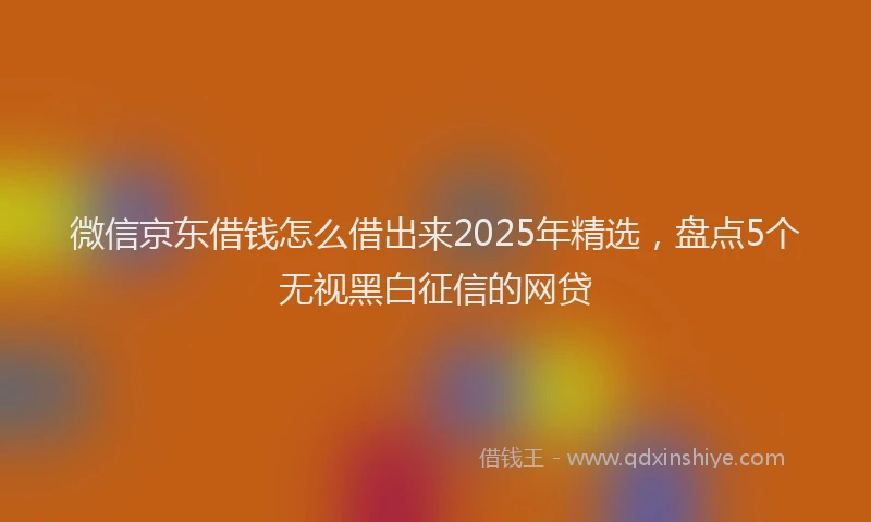 微信京东借钱怎么借出来2025年精选，盘点5个无视黑白征信的网贷